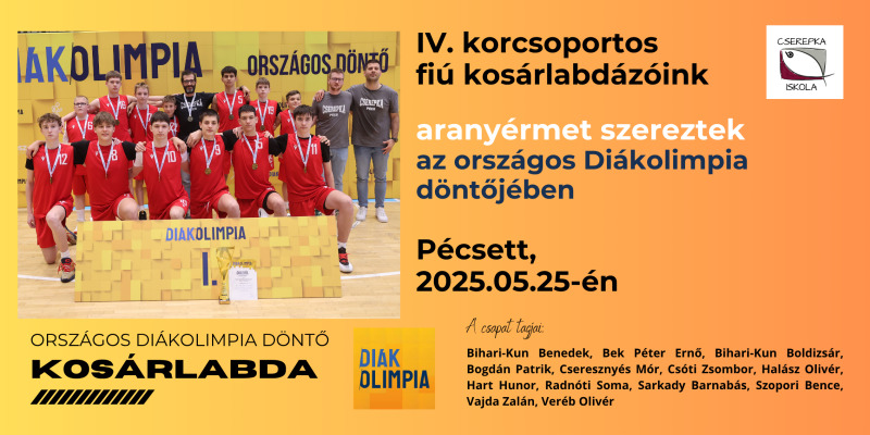 Cserepka Iskola IV. korcsoportos fiú csapata ismét kiemelkedő teljesítményt nyújtva az I. helyen végzett, így megőrizte országos bajnoki címét