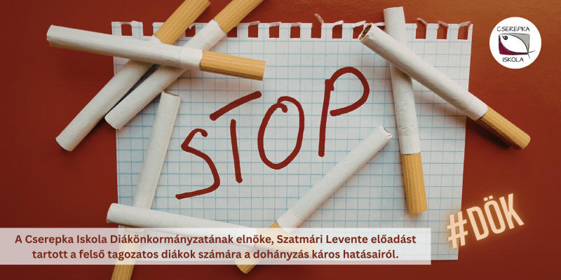 A Cserepka Iskola Diákönkormányzatának elnöke, Szatmári Levente előadást tartott a felső tagozatos diákok számára a dohányzás káros hatásairól